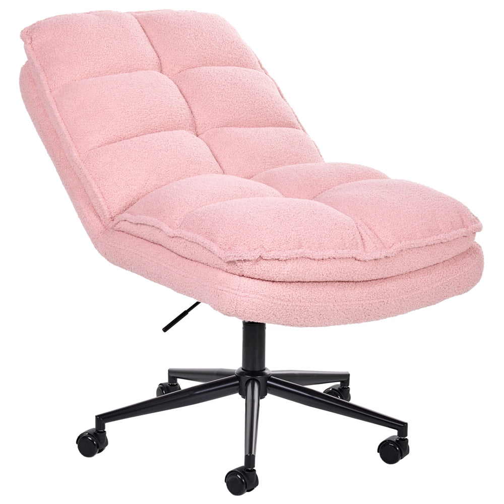 Sedia da scrivania per ufficio Rivestimento in Boucle rosa Regolazione dell'altezza del sedile Imbottitura girevole reclinabile