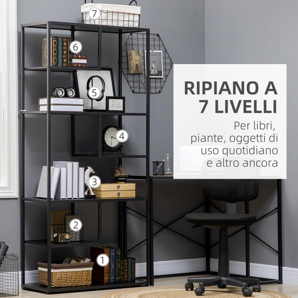 Libreria 7 Livelli in Truciolato e Acciaio ¨C zephmum ¨C Nero 83x34x180 cm