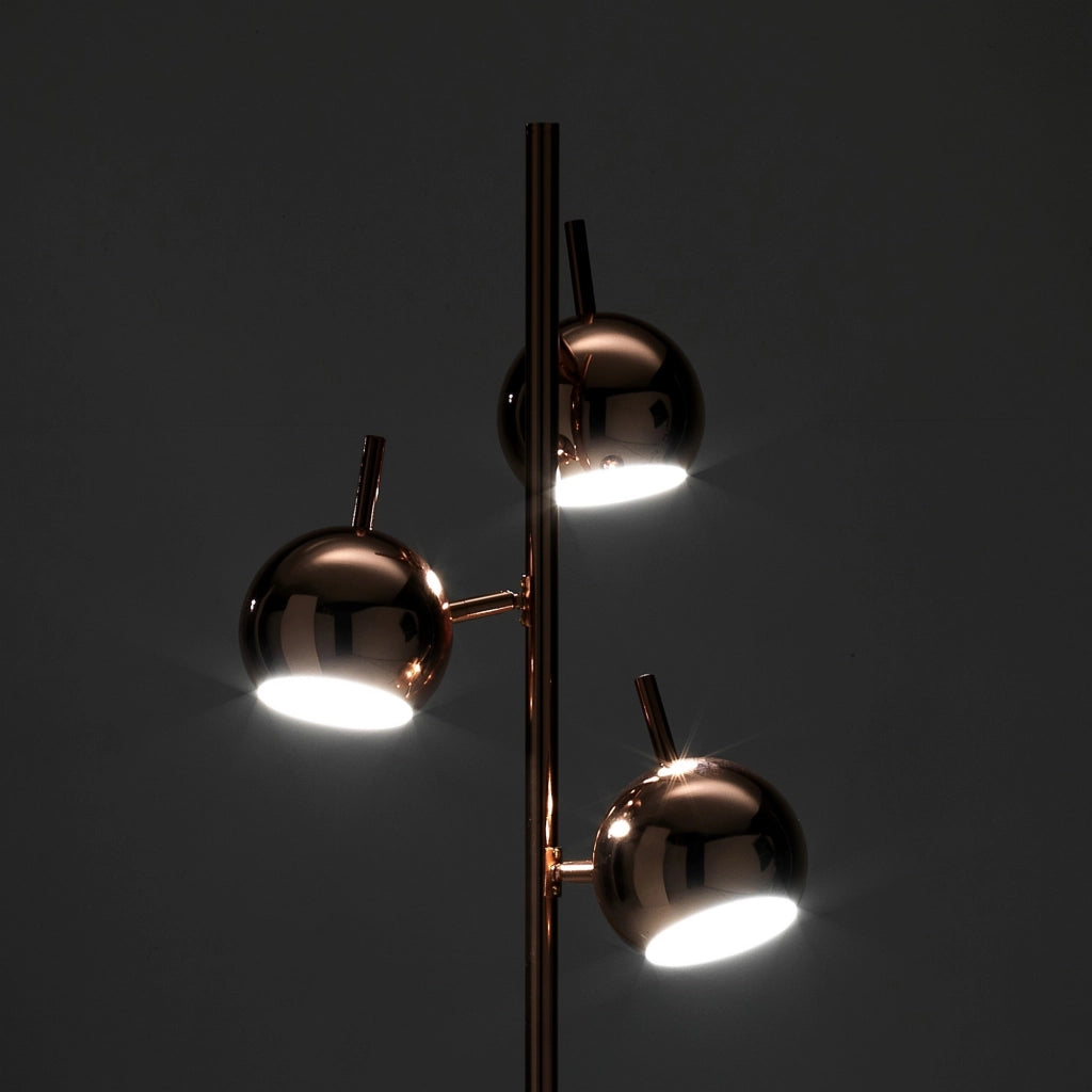 Lampada da terra 3 paralumi in metallo finitura rame cm. Ø.27 H.165