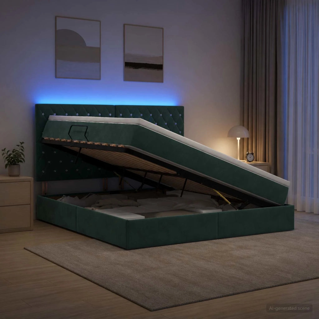 Letto con contenitore LED e materasso Verde Scuro 140 x 200 cm 3460077