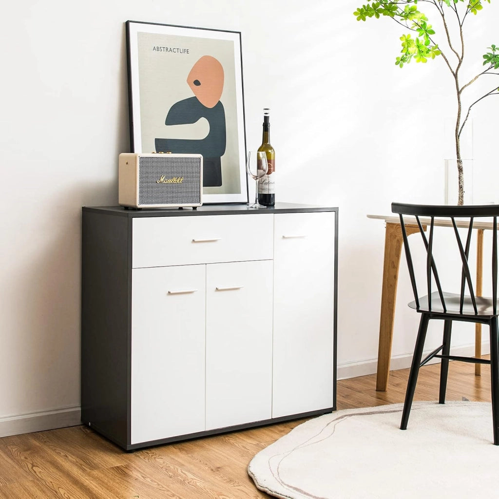 Credenza multiuso con ante e cassetti, credenza con ripiano regolabile, per corridoio, cucina, bianco (88 x 40 x 80 cm)