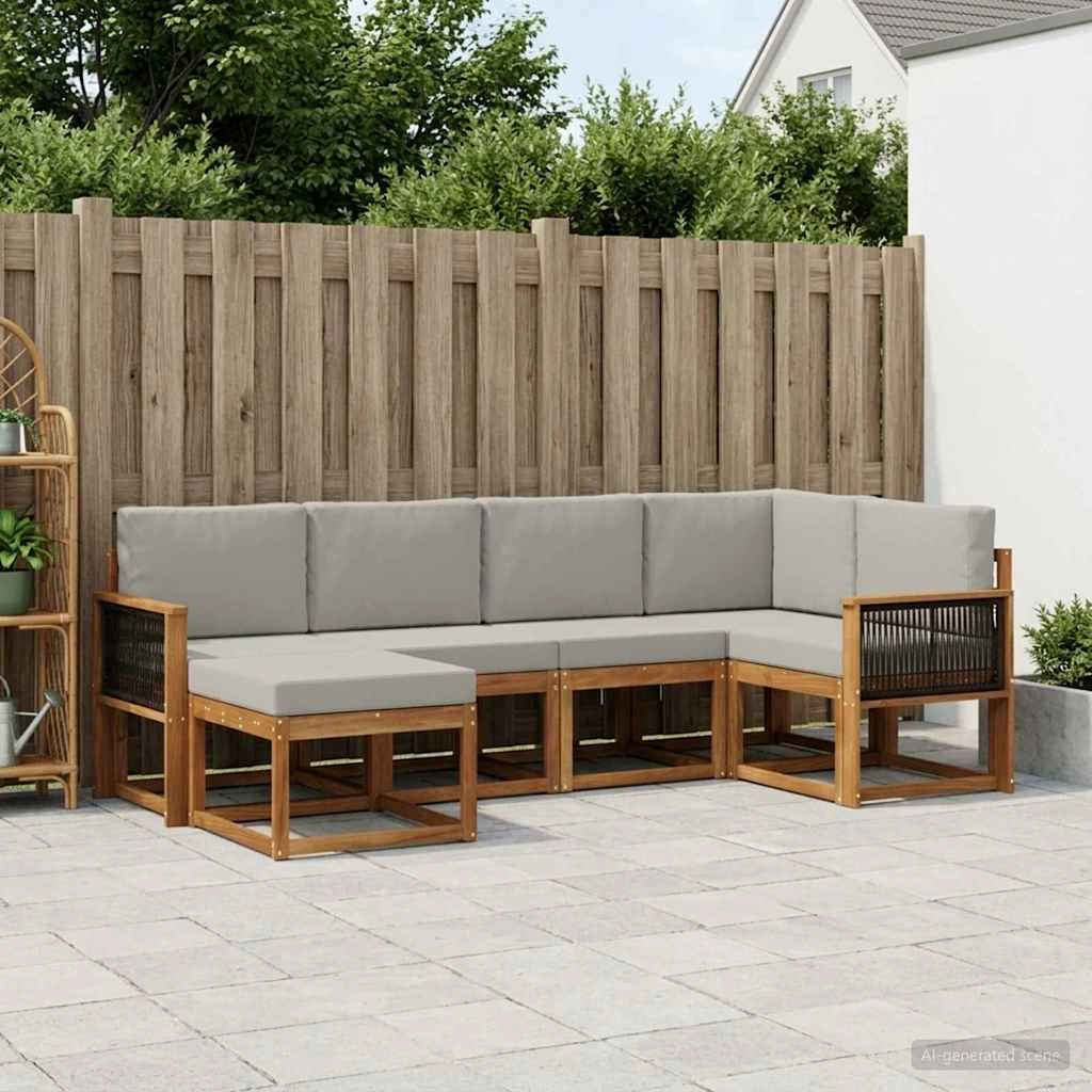 Set di divani da esterno 6 pz Naturale e Grigio Chiaro 3385352