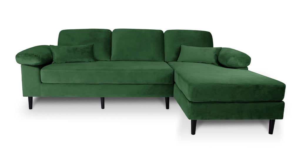 Divano angolare 3 posti con chaise longue destra velluto verde scuro - Washington - DI-WA30VLT-CLDX