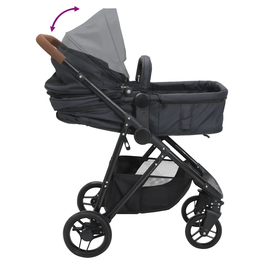 vidaXL Passeggino 2 in 1 Antracite e Nero in Acciaio
