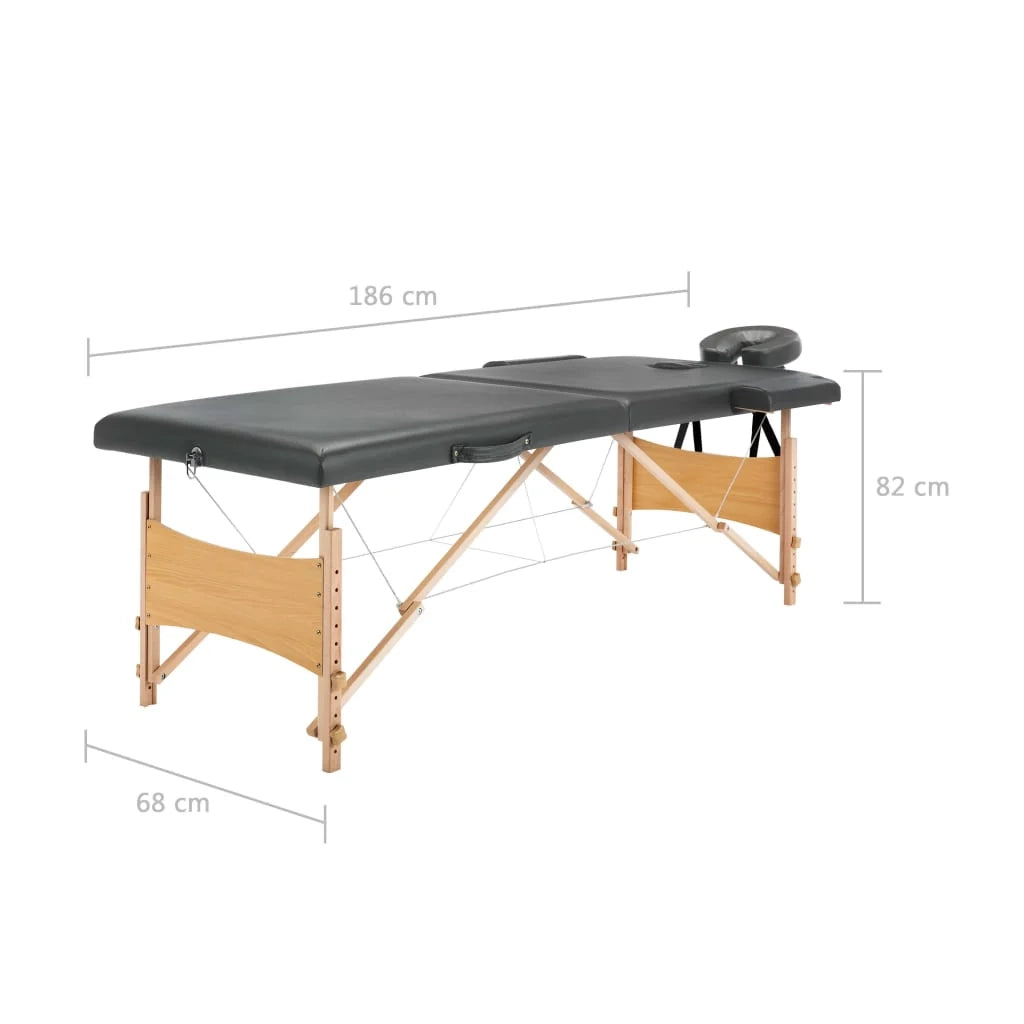 Lettino da massaggio a 2 zone struttura in legno 186 x 68 cm grigio antracite 02_0001800