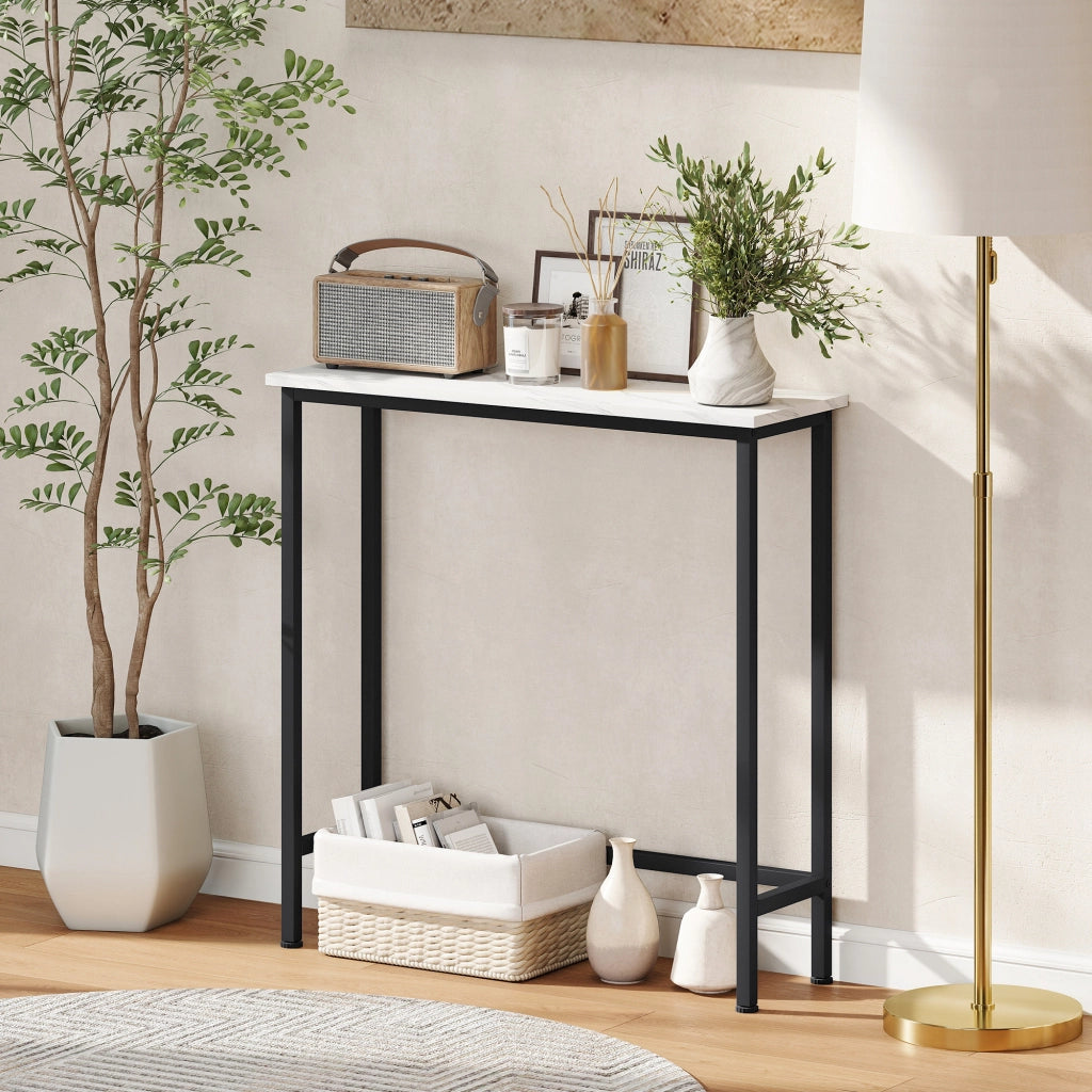 Tavolo console ¨C zephmum ¨C effetto marmo, metallo, bianco e nero, 75 cm