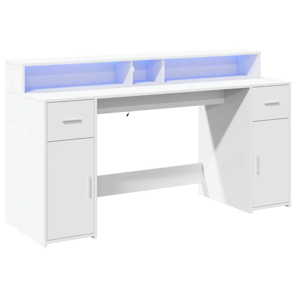Scrivania | Tavolo da Ufficio con Luci LED Bianca 160x55x91 cm in Legno Multistrato