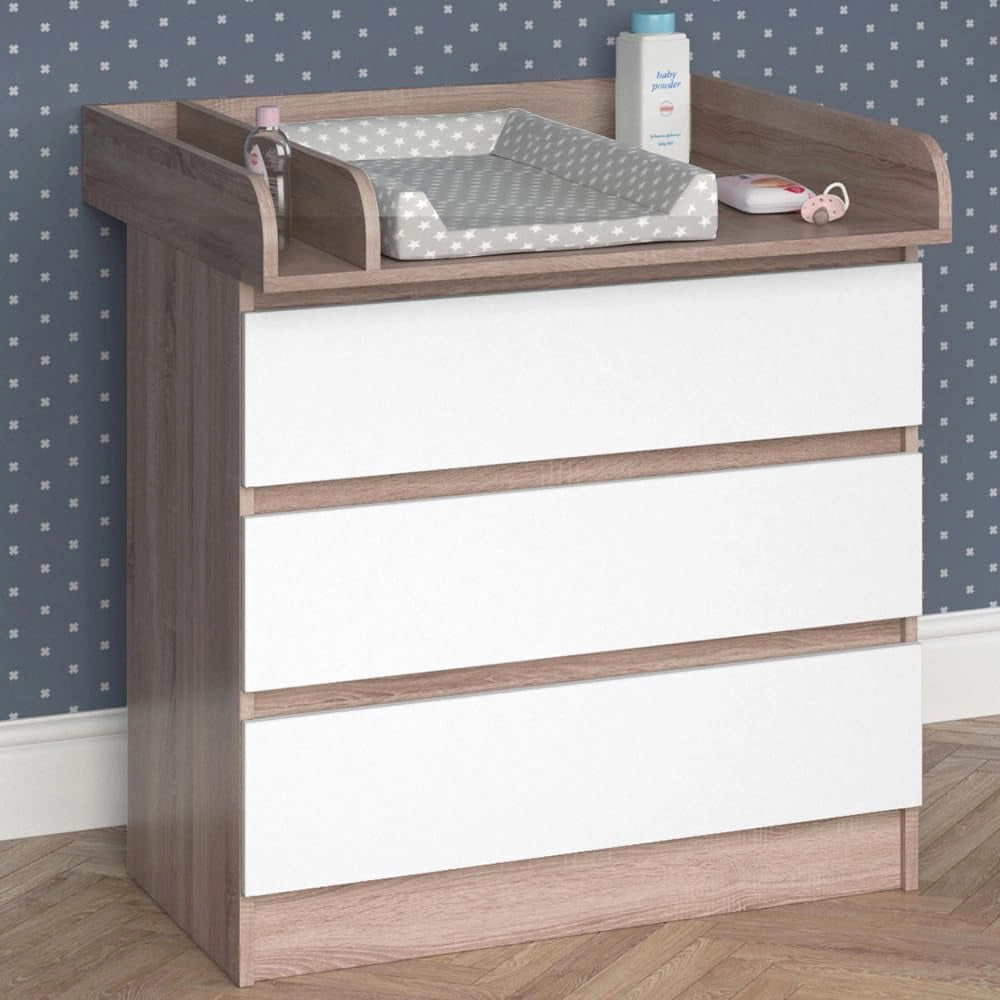 Fasciatoio Emma, Sonoma/Bianco, 80 x 87 cm, convertibile in comò senza fasciatoio