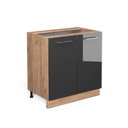 Mobiletto base cucina Fame-Line Antracite lucido/Rovere dorato 80 cm con ripiano, senza piano di lavoro Vicco