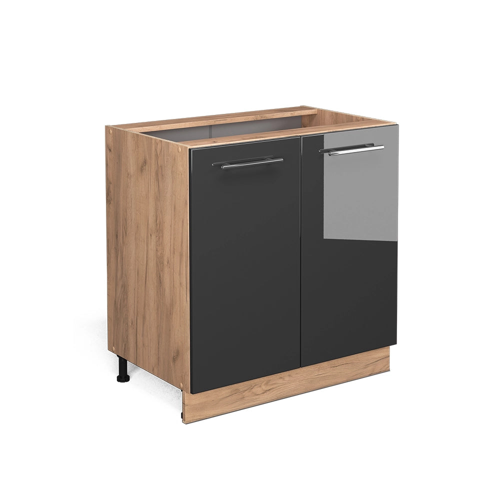 Mobiletto base cucina Fame-Line Antracite lucido/Rovere dorato 80 cm con ripiano, senza piano di lavoro Vicco