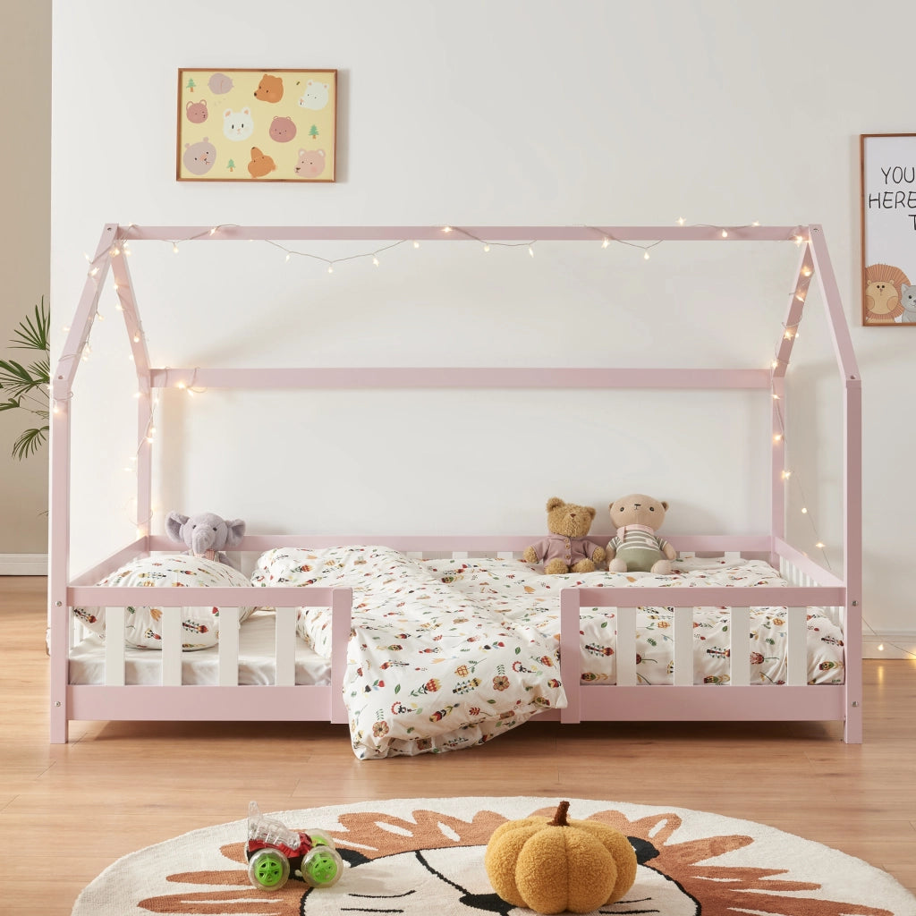 Letto per Cameretta Sisimiut a Forma di Casetta con Materasso 120x200 cm Rosa / Bianco [en.casa] [neu.haus]
