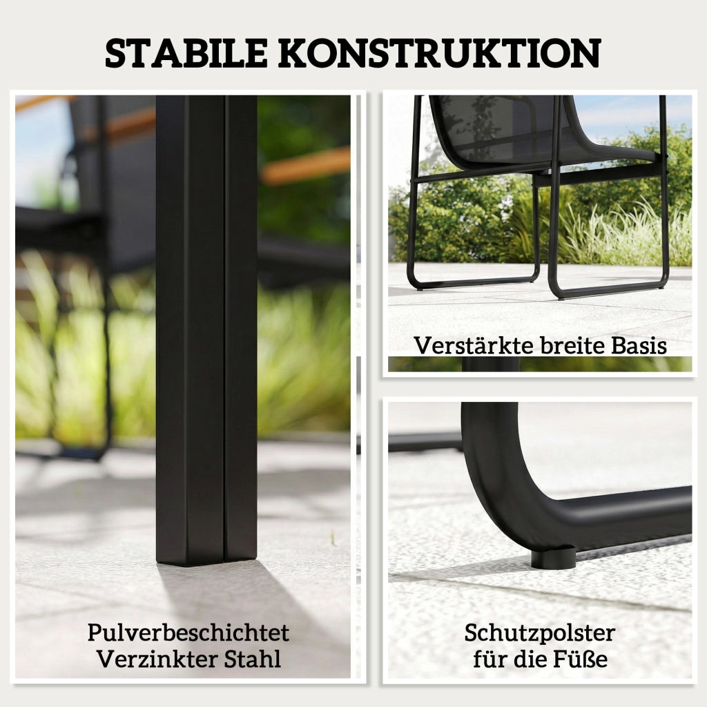 Mobili da giardino: tavolo di vetro 150x80 cm + 6 sedie travolgenti; braccioli decorativi; nero