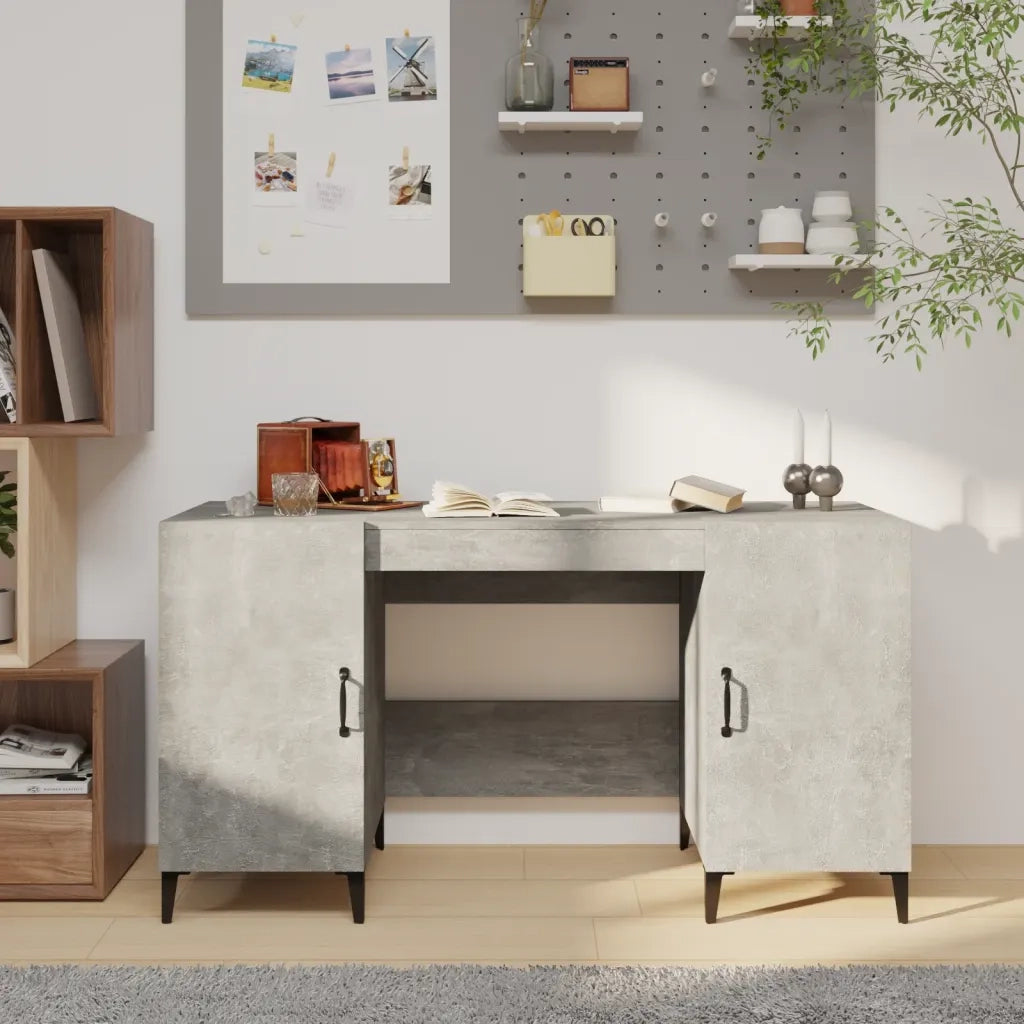 Scrivania | Tavolo da Ufficio Grigio Cemento 140x50x75 cm in Legno Multistrato