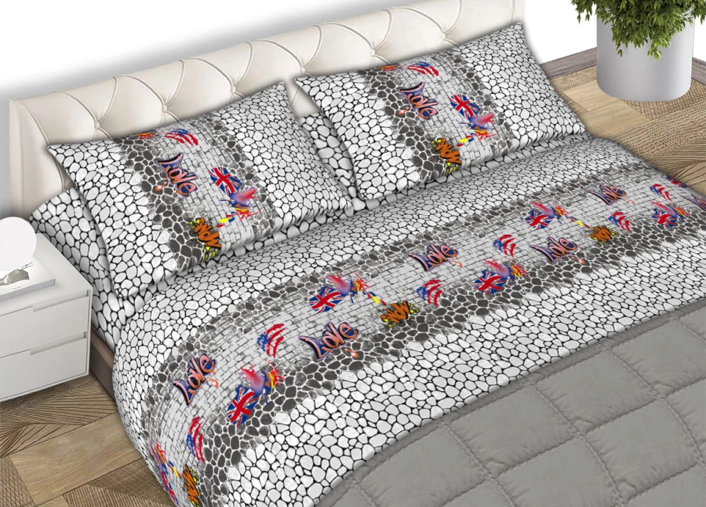 Completo Lenzuola Letto Matrimoniale 100% Cotone Made Italy Dis. Street Art CN - 2 Piazze - Grigio