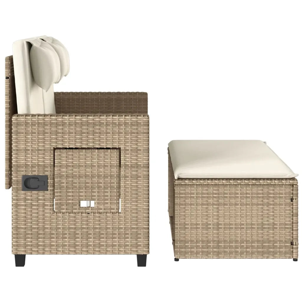 Panchina Reclinabile da Giardino | Panca da Giardino con Cuscini Beige in Polyrattan