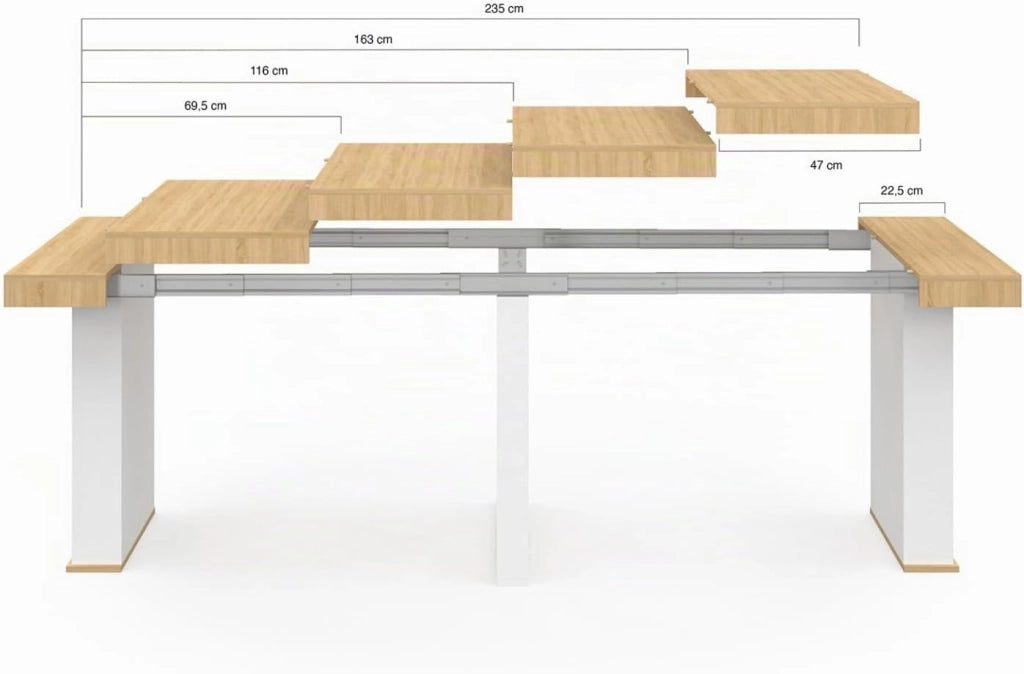 Consola extensible EDEN 10 personas 235cm madera y blanco