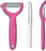 Set di tagliablocchi universale per verdure e frutta - extra affilato - lamina a dente di sega - bidirezionale - Made in Svizzera - Rosa