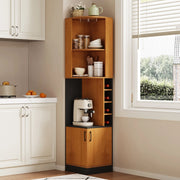 Mobile angolare portabottiglie e portacalici 40x40x182 cm in MDF, con vani aperti e credenza chiusa