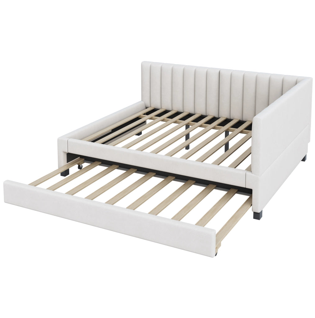 Letto imbottito 140x200 con letto estraibile in velluto beige