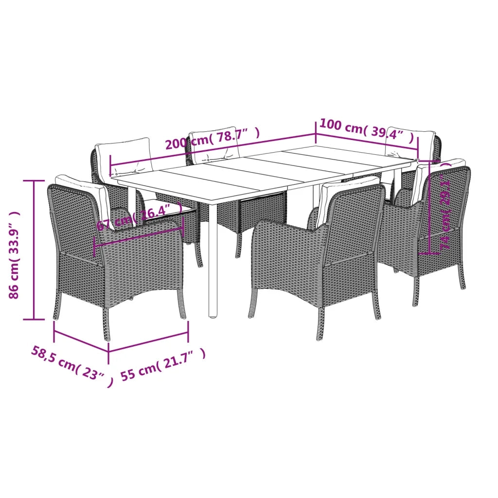 Set da Pranzo da Giardino 7 pz con Cuscini in Polyrattan Grigio 3211960