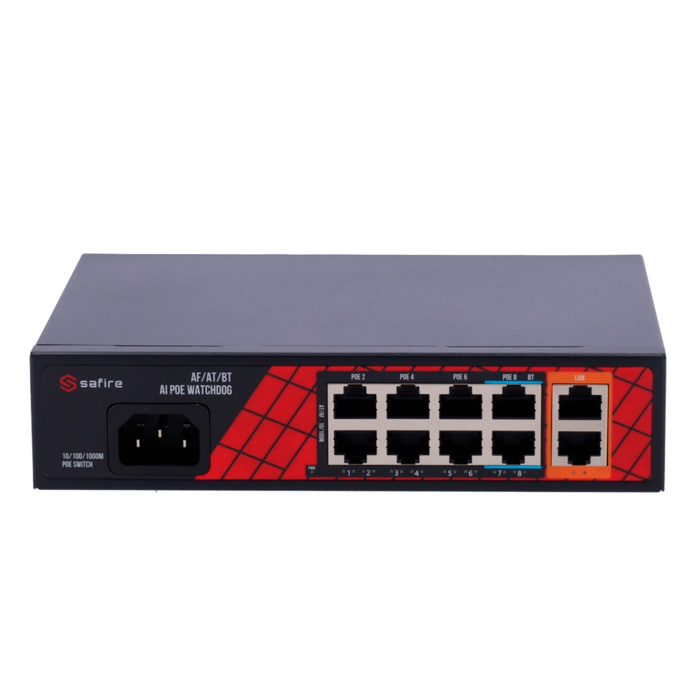 Safire Switch Hi-PoE 8 porte PoE + 2 Uplink RJ45 2x10/100/1000Mbps