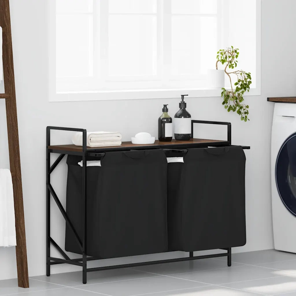 Cesto della Biancheria 2 Scomparti con Ripiano Rovere Marrone CFW8196067