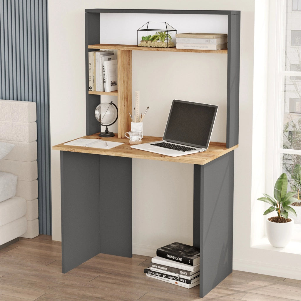 Nicotera, Scrivania 3 Ripiani, 90x52x149h cm Marrone Rovere Nodi