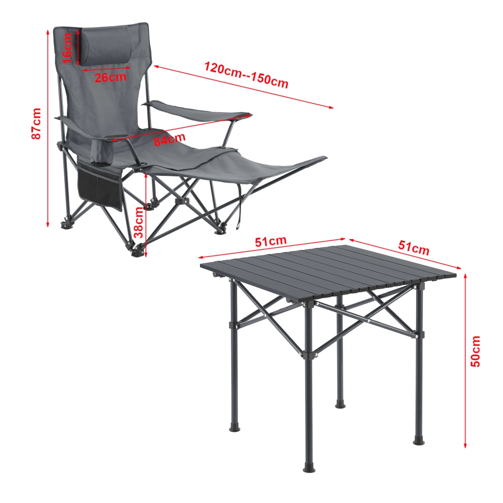 Set Bellante Pieghevole Tavolino e 2 Sedie Portatili - Grigio casa.pro