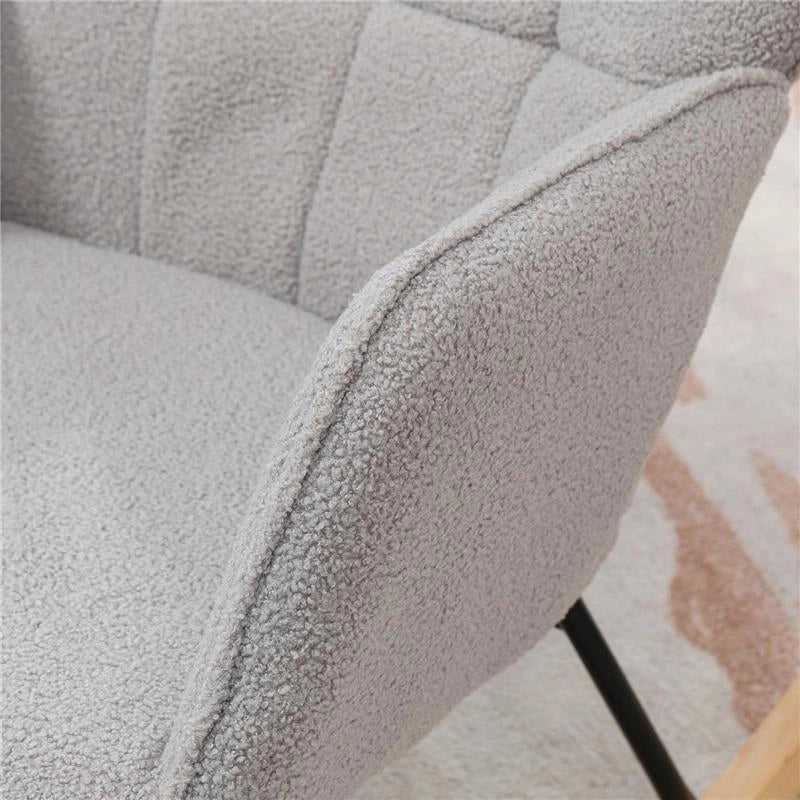 POLTRONA A DONDOLO IMBOTTITA IN LEGNO E ACCIAIO CON RIVESTIMENTO BOUCLÚ 71X98X101 CM GRIGIO