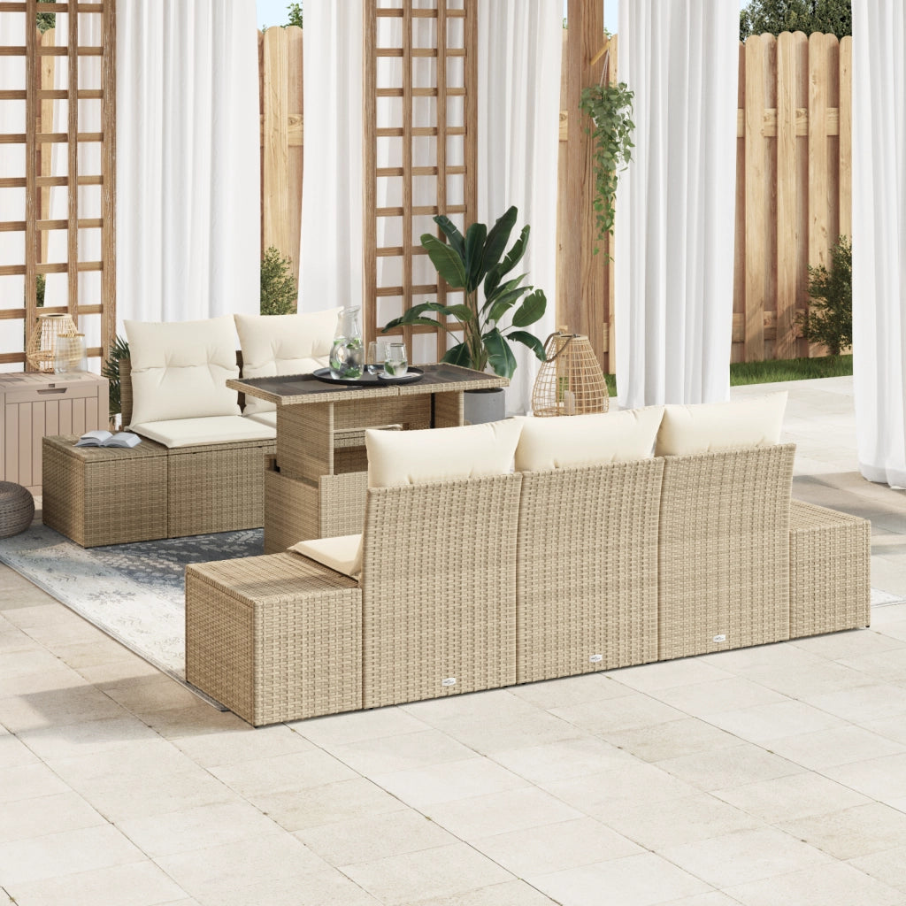 Set di SofÃ  da Giardino 6 Pezzi con Cuscini Beige Rattan Sintetico