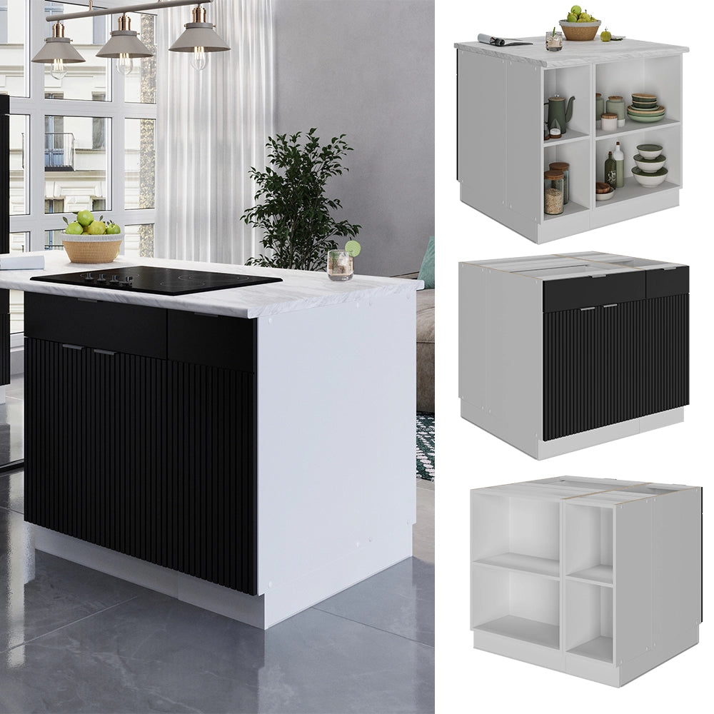 Isola cucina Fame-Line Nero rigato/Bianco 90 cm con cassetto, senza piano di lavoro Vicco
