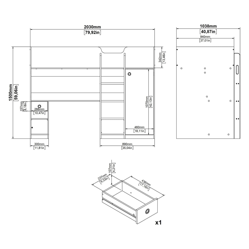 Laliso, Composizione Camera da Letto un Cassetto, 203x104x150h cm Bianco