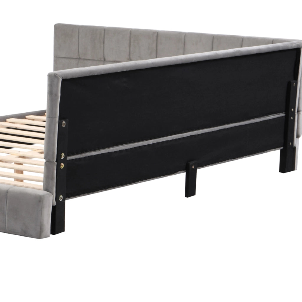 Letto imbottito 160x200 cm convertibile in divano in tessuto grigio