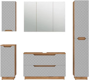 Set di mobili da bagno Lotta, Rovere/grigio con struttura in piastrelle, 5 parti