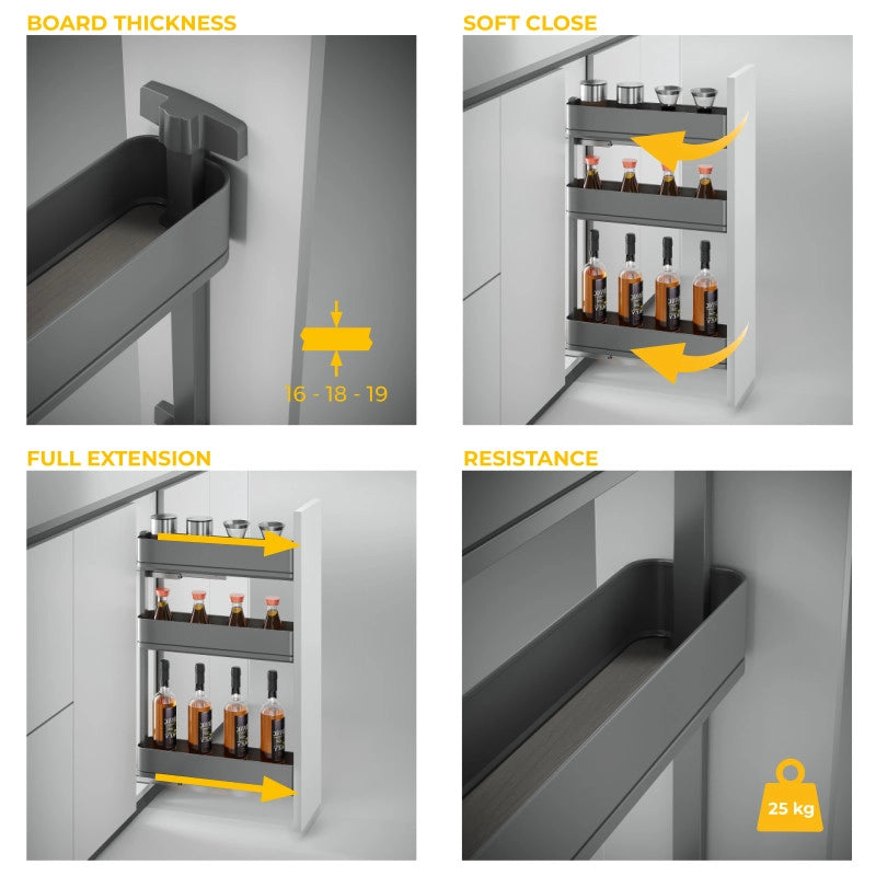 Carrello estraibile con cestelli e carrello del pane Titane con fissaggio inferiore con chiusura soft, modulo 300mm