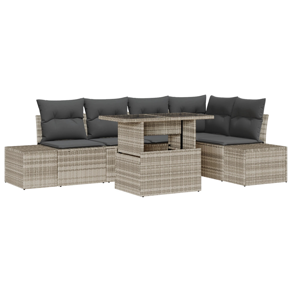 Set Divani Giardino da 6 Pezzi con Cuscini Grigio Chiaro in Rattan