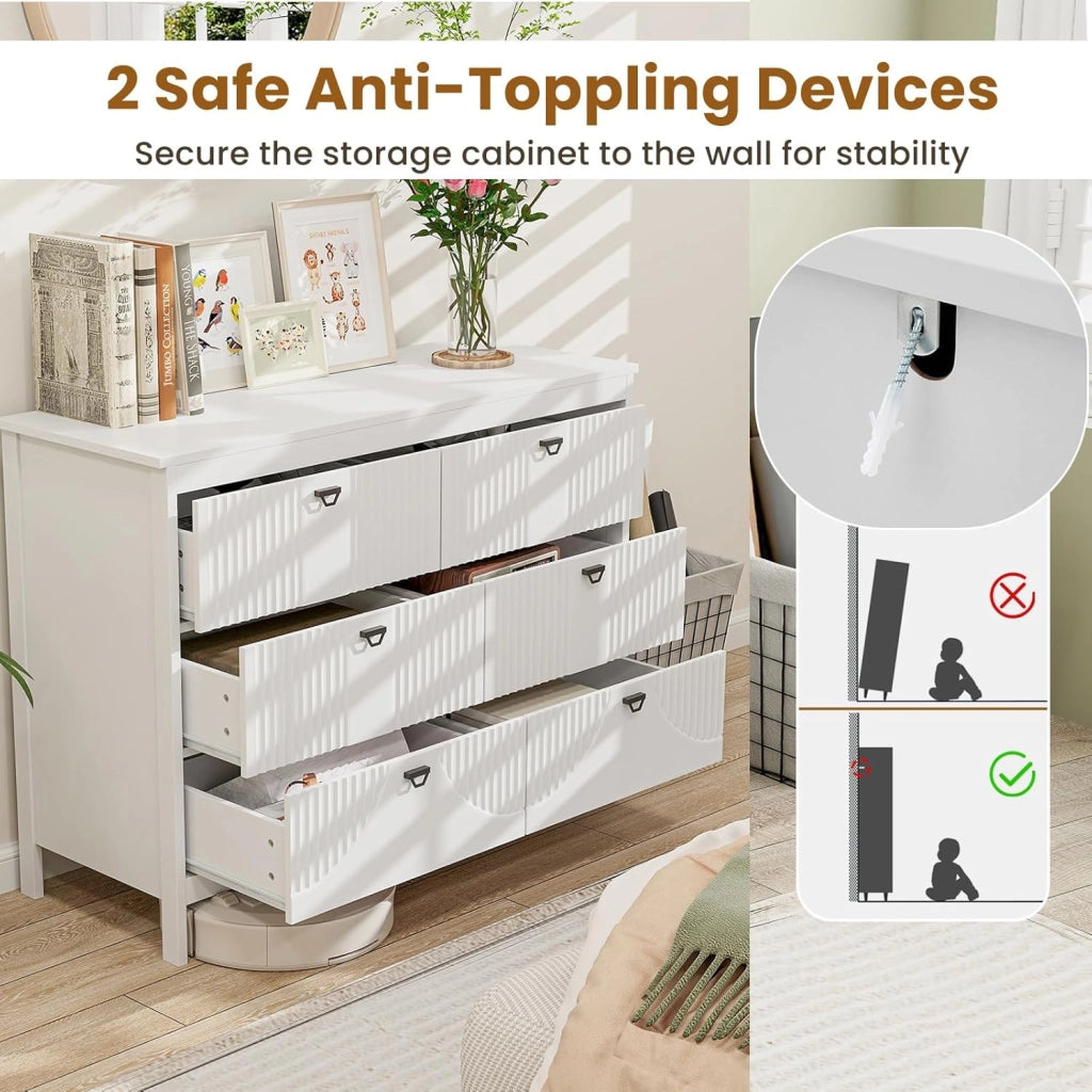 Cassettiera con 6 cassetti grandi, credenza con protezione antiribaltamento, armadio buffet moderno per soggiorno, ufficio, cucina