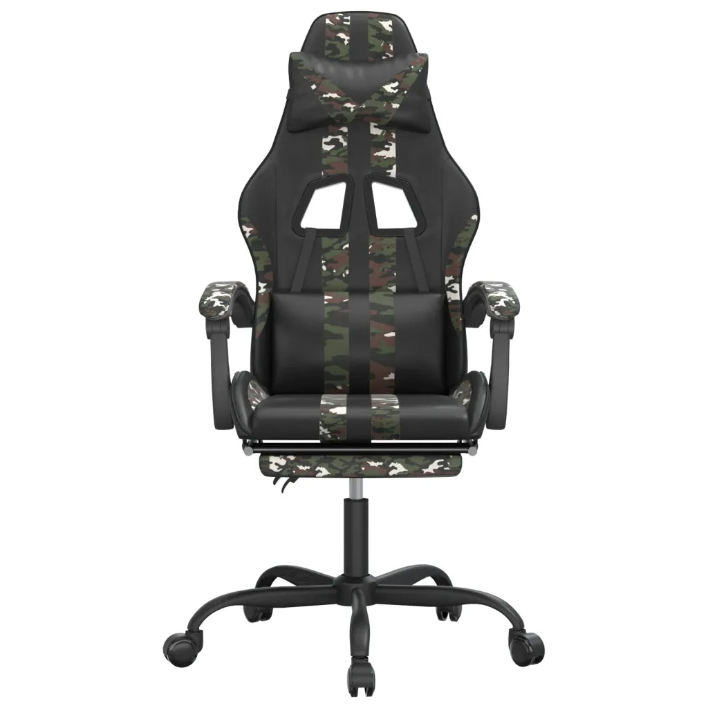 vidaXL Sedia da Gaming Girevole Poggiapiedi Nero e Mimetico Similpelle