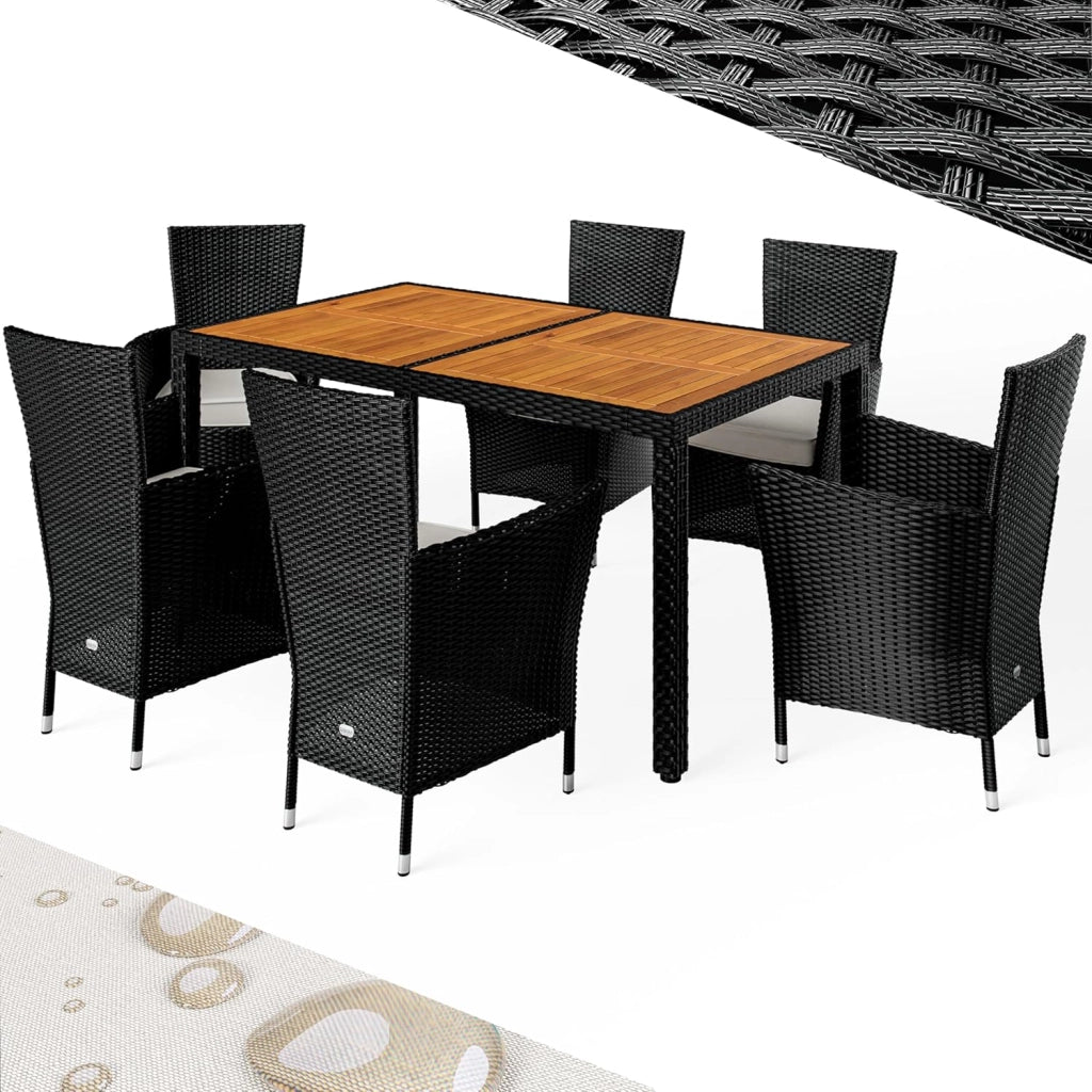 ® Set di Mobili da Giardino 6 Sedie 160kg di Portata Tavolo 150x90cm Cuscini Resistente alle Intemperie