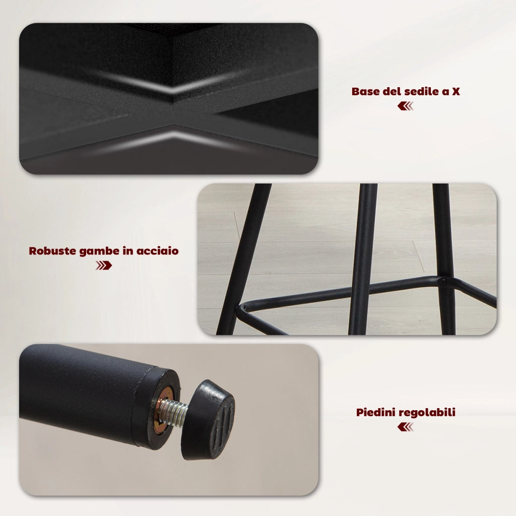 Set 2 Sgabelli da Bar 50x55x93 cm con Schienale e Poggiapiedi Rivestimento in Tessuto e Gambe in Acciaio Grigio