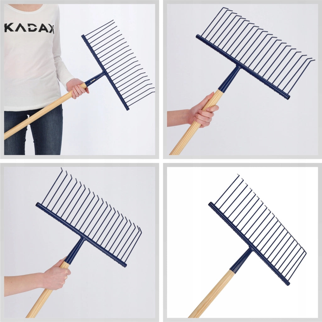 Rastrello per foglie KADAX con manico in legno, 170 cm, universale.