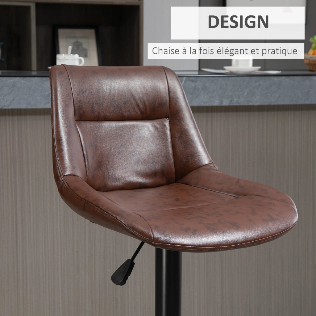 Sgabello da Bar Regolabile Girevole ¨C Xylo ¨C Rivestimento Similpelle Marrone Effetto Vintage con Poggiapiedi