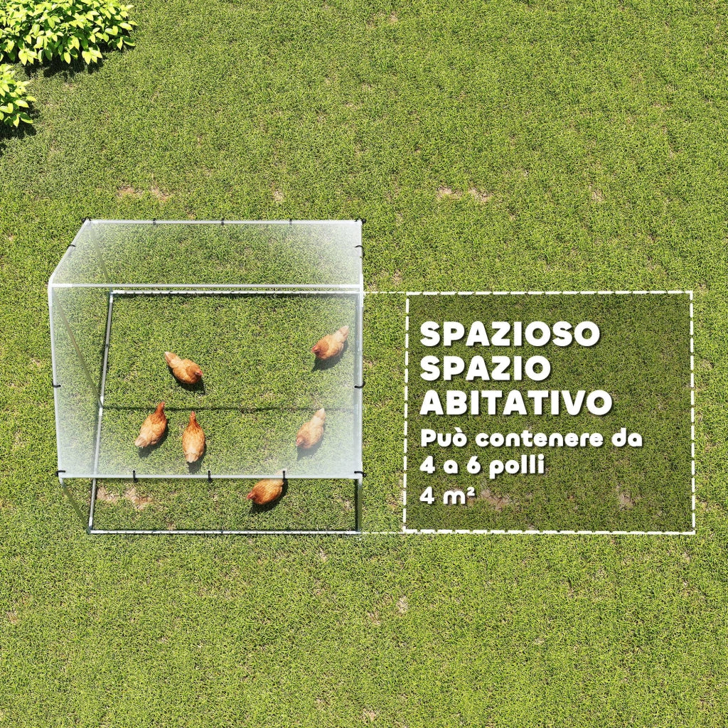Pollaio per Galline da Esterno con Tetto e Serrature, in Acciaio Zincato, 2x2x2 m, Argento