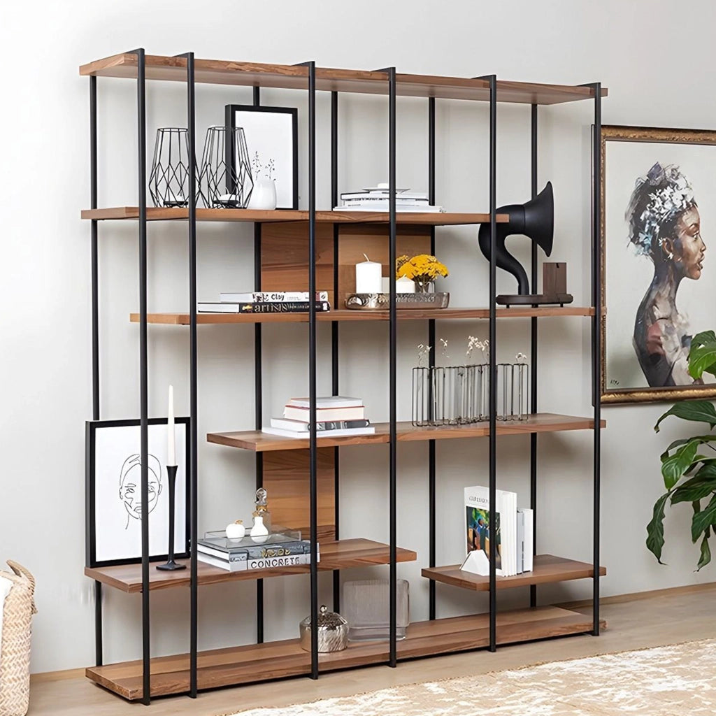 Biblioteca Calogero, Libreria 5 Ripiani, 170x35x180h cm Marrone Noce
