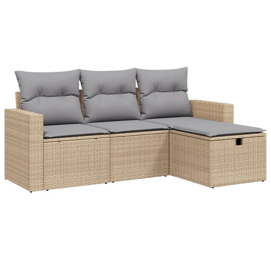 Set Divano da Giardino 4 pz con Cuscini Beige Misto Polyrattancod mxl 114509