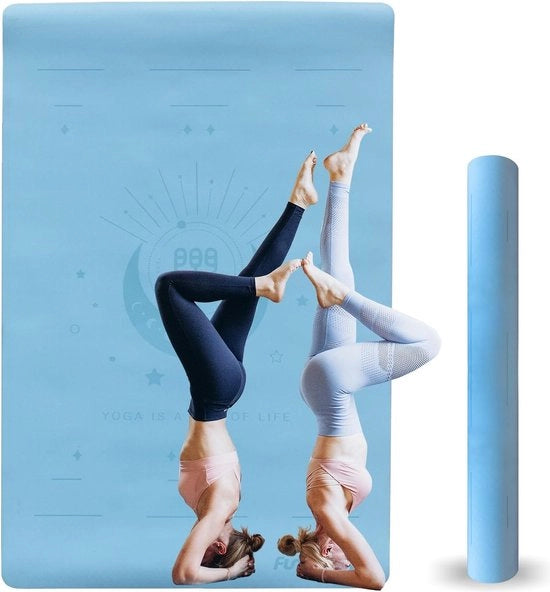 Mat del Fitness con Resistenza allo Slittamento Estremo 6mm Amichevole con l'Ambiente e Cinturino per Viaggio (blu)