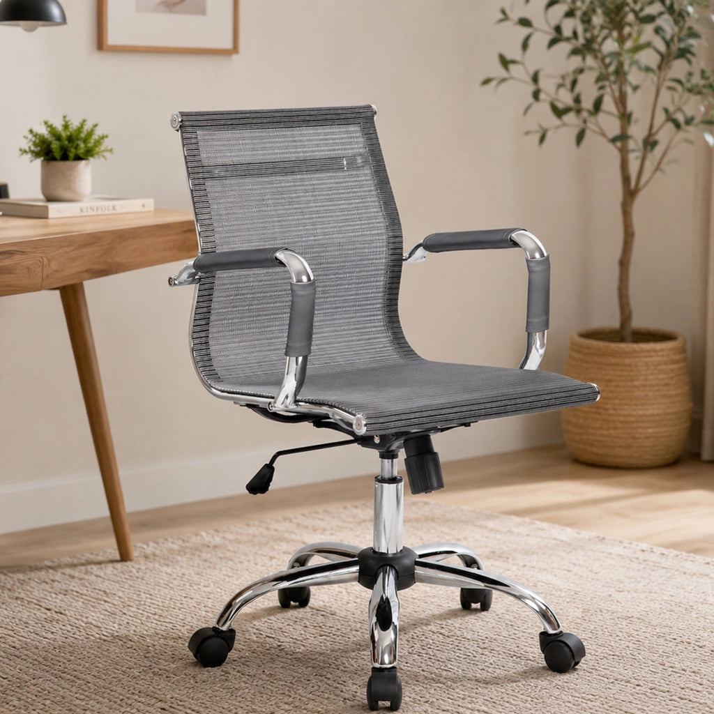 Sedia da ufficio Traversonen\, Poltrona direzionale con braccioli, Sedia ergonomica da ufficio, Grigio, 62x54h92/102 cm