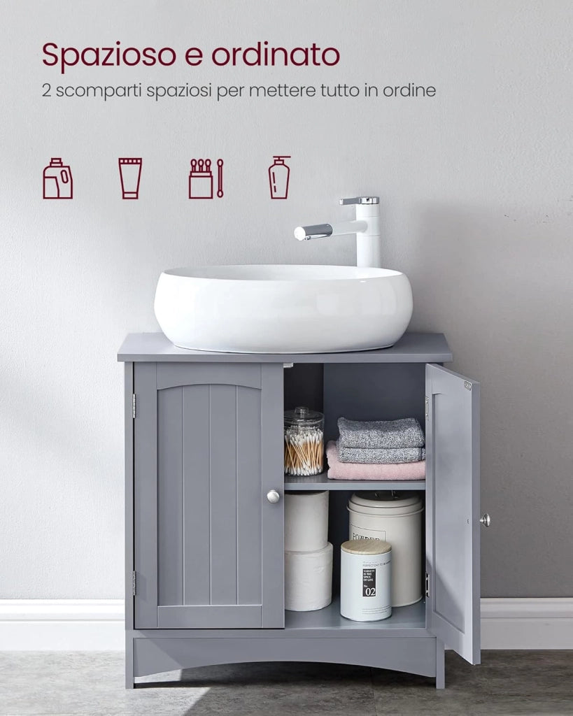VASAGLE Mobile Sottolavabo per Bagno, Mobiletto da Bagno, Mobile Sottolavandino con 2 Ante, Ripiano Regolabile, Capiente, Stile Country, 30 x 60 x 60 cm, Grigio Mistico BBC001P36
