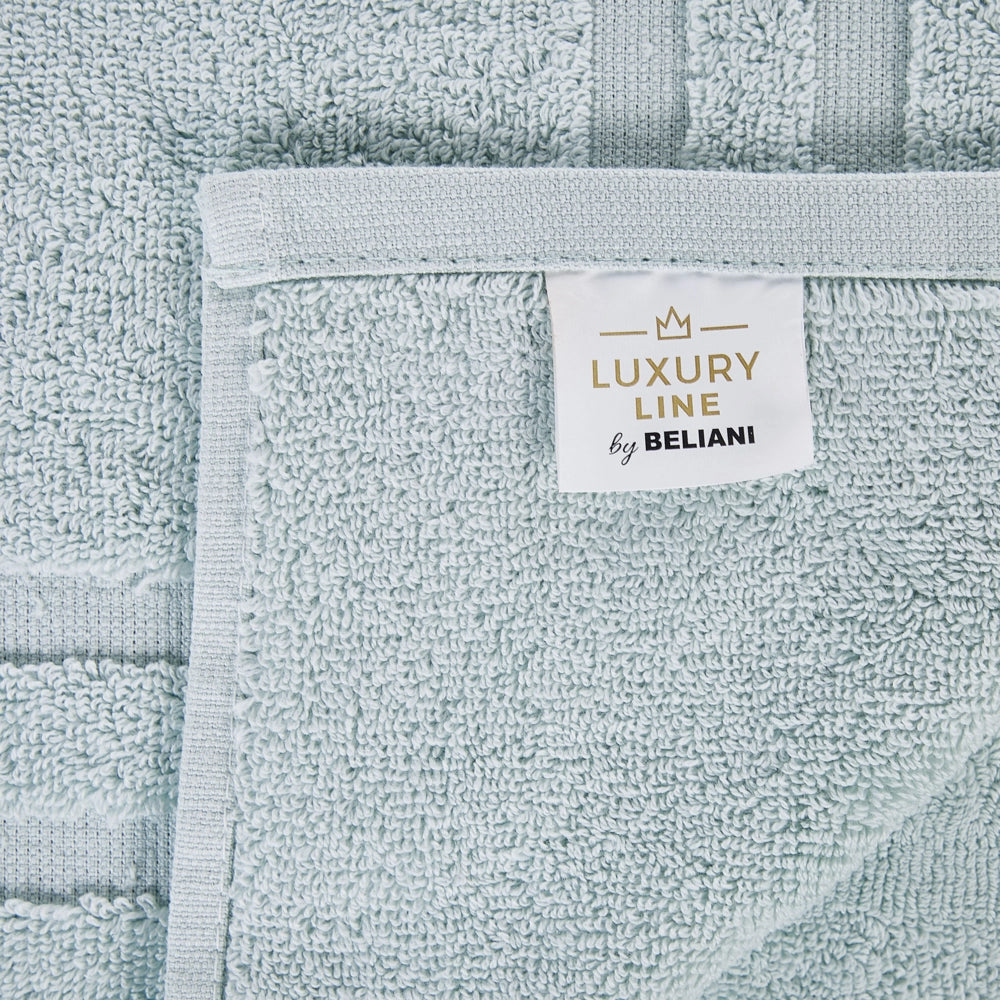 Set di 9 asciugamani bagno in spugna di cotone verde menta con nappe decorative