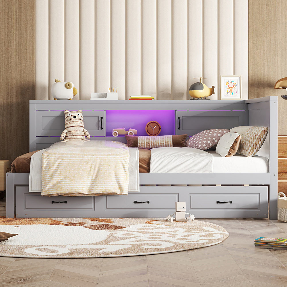 Divano letto daybed - Xylo - 140x200 cm LED USB contenitore grigio